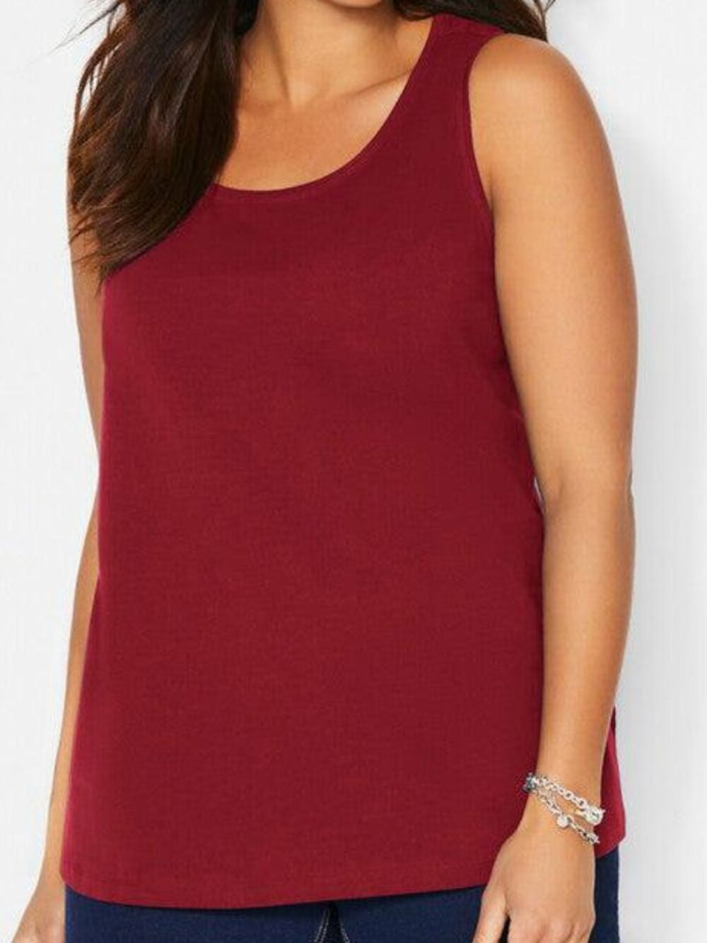 Catherines Burgundy Suprema Cotton Scoop Neck Tank Top- 5X- NWT